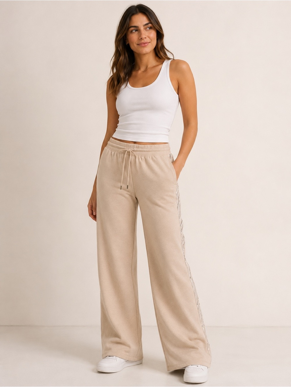 Abound • NWT Wide Leg Drawstring Knit Pants - Beige W14”-18” R11” I31”